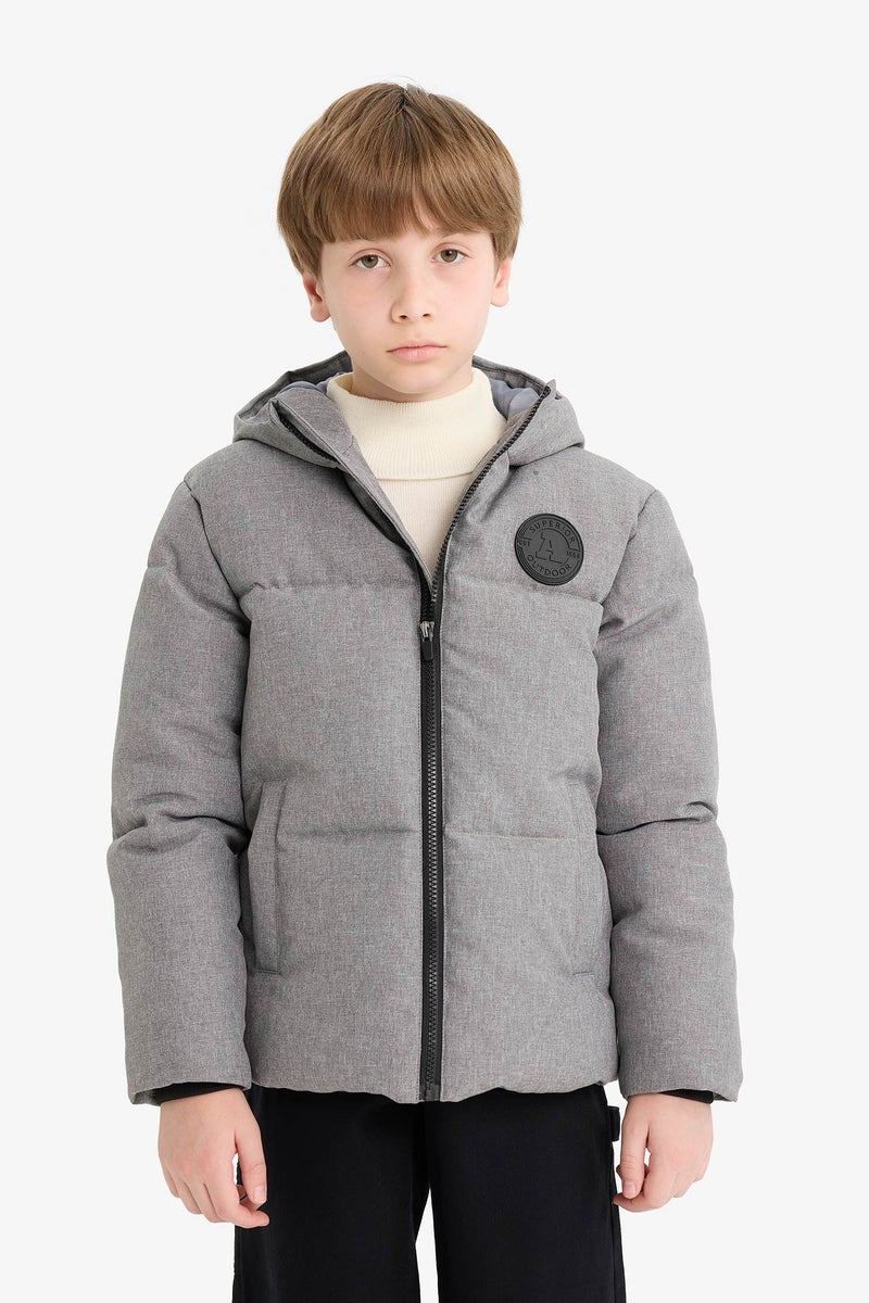 DeFacto Grey Boy Boy Hooded Water Repellent Puffer Jacket Casual - Image 4